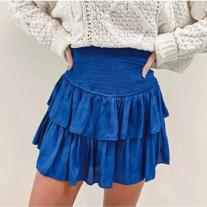 Rays For Days Smocked Shimmery Vivid Blue Ruffle Mini Skort‎ Sz Small NWT